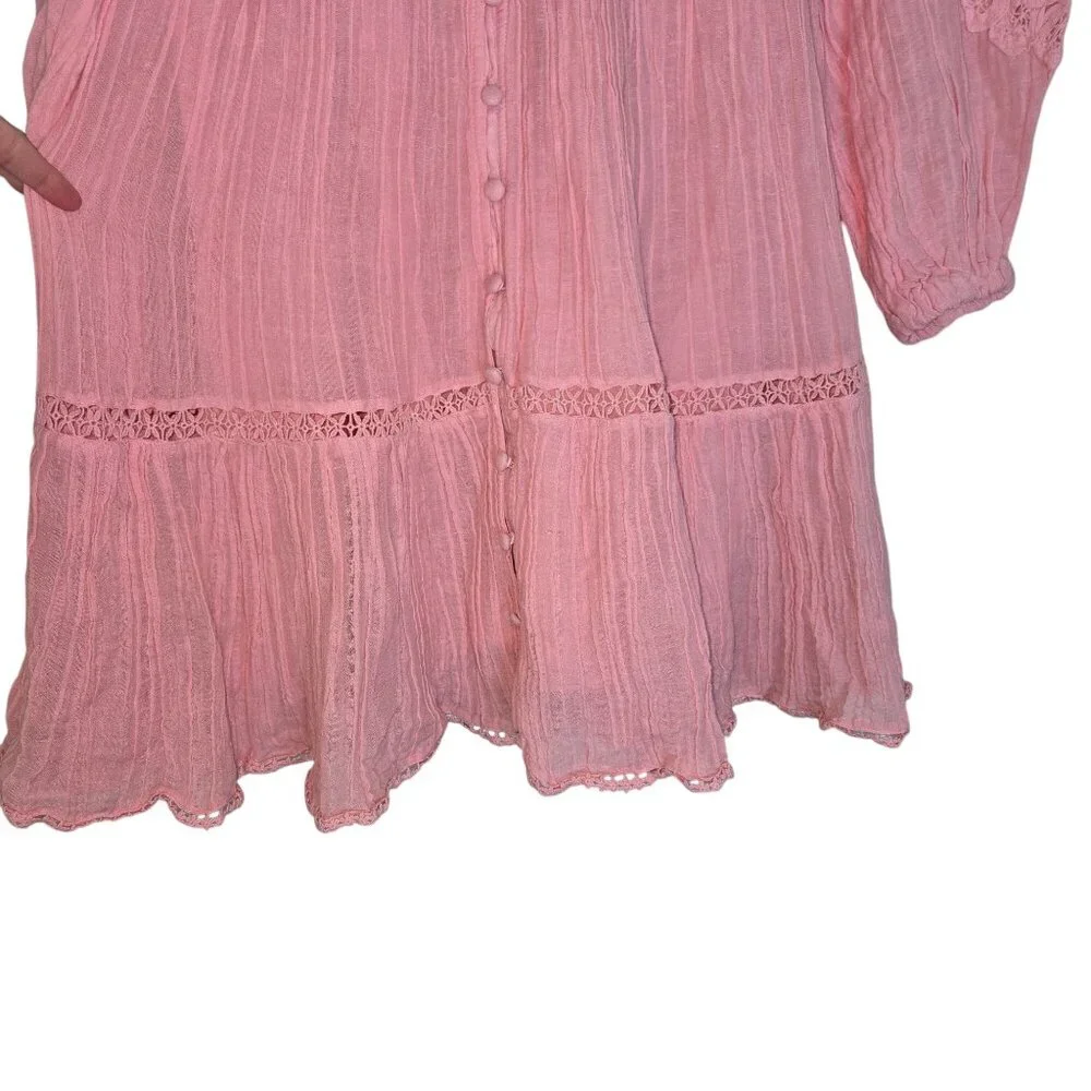 Guess Pink Lace Long Sleeve Button-Down Dress  arita dress without belt - Picture 9 of 16